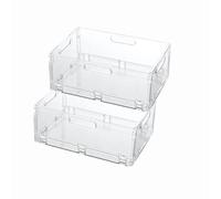 REHUK Premium 2 Pack Strong Transparent Plastic Collapisble Stackable Storage Organiser Box (Large - 41L x 30.5W x 18H CM)