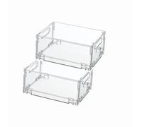 REHUK Premium 2 Pack Strong Transparent Plastic Collapisble Stackable Storage Organiser Box (Small - 20.5L x 15.5W x 9H CM)