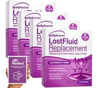 Rehydration Treatment Relief Blackcurrant - Fast & Effective Electrolyte & Fluid Replacement - Raspberry Flavour, 6 Sachets - Includes JJH Medical Diarrhoea Tracker Leaflet