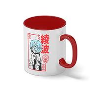 Rei Ayanami neon Genesis Evangelion White Coffee Mug with Red Rim & Handle