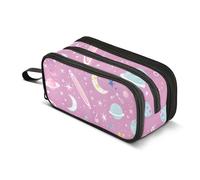 Reiacy A Bright Pastel Celestial Moons Pencil Case for Boys Girls, Large Capacity Pen Bag 3 Compartment Pencil Pouch Stationery Organizer Marker Case for School Office Work