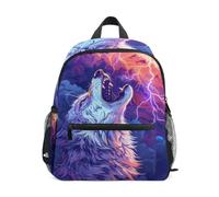 Reiacy A Howling Wolf with Lightning in The Sky Behind Him Kids Small School Backpack, Toddler Preschool Shoulder Bookbag Kindergarten School Bag Casual Daypack