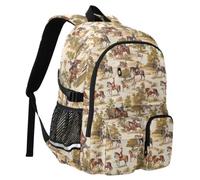 Reiacy A Seamless Pattern Of Horses and People in The Style School Backpack for Kids, Large Capacity Bookbag Laptop Bag Travel Backpack for Middle School College
