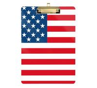 Reiacy American Flag Clipboard, Plastic A4 Clipboards with Low Profile, Cute Decorative Gold Clip for Nurses Student Teacher Office, 12.5"x9"