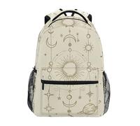 Reiacy Backpack School Bag, 15.6" Laptop Rucksack, Womens Kids Boho Sun Moon Beige Schoolbag, Lightweight Casual Daypack for Girls Boys Travel & Business