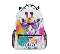 Reiacy Backpack School Bag, 15.6" Laptop Rucksack, Womens Kids Crazy Unicorn Giraffe Schoolbag, Lightweight Casual Daypack for Girls Boys Travel & Business