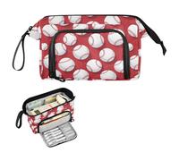 Reiacy Baseball Balls Red Large Pencil Case, Big Capacity Pencils Pouch with Handle, Pen Bag for Girls Boys Women, Ideal for Travel School Office Gift