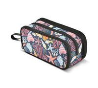 Reiacy Beautiful Seashells Corals and Starfishes Seamless Pattern Pencil Case for Boys Girls, Large Capacity Pen Bag 3 Compartment Pencil Pouch Stationery Organizer Marker Case for School Office Work