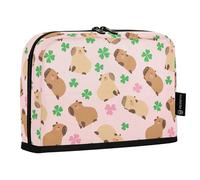 Reiacy Capybara with Lucky Clover Pink Pencil Cases Pencil Pouch with Zipper Stationery Storage Bag for Kids School Office