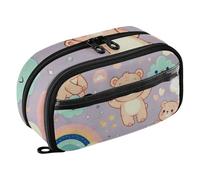 Reiacy Cartoon Bear Sky Element Pencil Case, Waterproof Zipper Pen Bag Pouch Organizer with PE Divider Large Capacity Stationery Storage for School Office