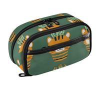 Reiacy Cartoon Simple Cactus Cute Tiger Face Pencil Case, Waterproof Zipper Pen Bag Pouch Organizer with PE Divider Large Capacity Stationery Storage for School Office