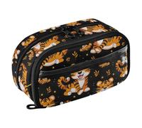 Reiacy Cartoon Tiger Animal Pencil Case, Waterproof Zipper Pen Bag Pouch Organizer with PE Divider Large Capacity Stationery Storage for School Office