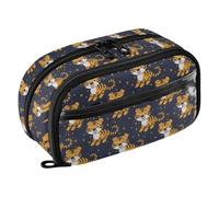 Reiacy Cartoon Tiger Pencil Case, Waterproof Zipper Pen Bag Pouch Organizer with PE Divider Large Capacity Stationery Storage for School Office