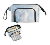 Reiacy Cat Light Blue Romantik Large Pencil Case, Big Capacity Pencils Pouch with Handle, Pen Bag for Girls Boys Women, Ideal for Travel School Office Gift
