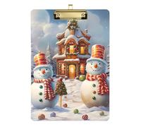 Reiacy Christmas Snowman Gift Clipboard, Plastic A4 Clipboards with Low Profile, Cute Decorative Gold Clip for Nurses Student Teacher Office, 12.5"x9"