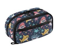 Reiacy Colored Baby Sharks Pencil Case, Waterproof Zipper Pen Bag Pouch Organizer with PE Divider Large Capacity Stationery Storage for School Office