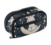 Reiacy Cute Bunny Crown Moon Starry Sky Pencil Case, Waterproof Zipper Pen Bag Pouch Organizer with PE Divider Large Capacity Stationery Storage for School Office