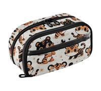 Reiacy Cute Cartoon Tiger Pencil Case, Waterproof Zipper Pen Bag Pouch Organizer with PE Divider Large Capacity Stationery Storage for School Office