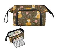 Reiacy Cute Fox Leaf Large Pencil Case, Big Capacity Pencils Pouch with Handle, Pen Bag for Girls Boys Women, Ideal for Travel School Office Gift