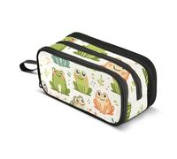 Reiacy Cute Frogs Grass Pencil Case for Boys Girls, Large Capacity Pen Bag 3 Compartment Pencil Pouch Stationery Organizer Marker Case for School Office Work