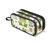 Reiacy Cute Frogs Pencil Case for Boys Girls, Large Capacity Pen Bag 3 Compartment Pencil Pouch Stationery Organizer Marker Case for School Office Work
