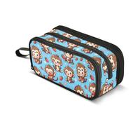 Reiacy Cute Monkey in Various Poses Pencil Case for Boys Girls, Large Capacity Pen Bag 3 Compartment Pencil Pouch Stationery Organizer Marker Case for School Office Work