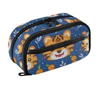 Reiacy Cute Tiger Face Cartoon Little Persimmon Pencil Case, Waterproof Zipper Pen Bag Pouch Organizer with PE Divider Large Capacity Stationery Storage for School Office