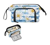 Reiacy Daisy Flower Stripe Large Pencil Case, Big Capacity Pencils Pouch with Handle, Pen Bag for Girls Boys Women, Ideal for Travel School Office Gift