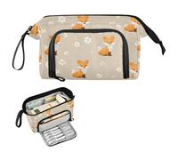 Reiacy Daisy Fox Grey Large Pencil Case, Big Capacity Pencils Pouch with Handle, Pen Bag for Girls Boys Women, Ideal for Travel School Office Gift