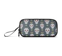 Reiacy Day of The Dead Skulls Pencil Case Big Capacity Pencil Pouch with Zipper Compartments Stationery Pencil Bag for Kids Teen School