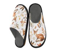Reiacy Deer Fox Squirrel Hare Hedgehog House Slippers for Women Men, Non Slip Indoor Outdoor Slippers Warm Slippers House Shoes