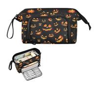 Reiacy Devil Expression Halloween Large Pencil Case, Big Capacity Pencils Pouch with Handle, Pen Bag for Girls Boys Women, Ideal for Travel School Office Gift