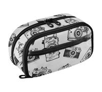 Reiacy Doodle Disposable Camera Pencil Case, Waterproof Zipper Pen Bag Pouch Organizer with PE Divider Large Capacity Stationery Storage for School Office