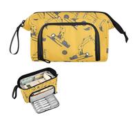 Reiacy Excavator Yellow Large Pencil Case, Big Capacity Pencils Pouch with Handle, Pen Bag for Girls Boys Women, Ideal for Travel School Office Gift