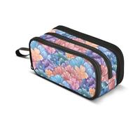 Reiacy Fantasy Mermaid Scale Pattern with Flowers Pencil Case for Boys Girls, Large Capacity Pen Bag 3 Compartment Pencil Pouch Stationery Organizer Marker Case for School Office Work