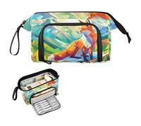 Reiacy Fox Mosaic Large Pencil Case, Big Capacity Pencils Pouch with Handle, Pen Bag for Girls Boys Women, Ideal for Travel School Office Gift