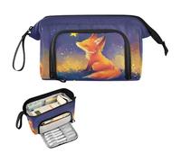 Reiacy Fox Star Large Pencil Case, Big Capacity Pencils Pouch with Handle, Pen Bag for Girls Boys Women, Ideal for Travel School Office Gift