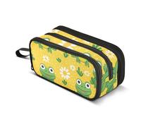 Reiacy Frogs on Yellow Background Pencil Case for Boys Girls, Large Capacity Pen Bag 3 Compartment Pencil Pouch Stationery Organizer Marker Case for School Office Work