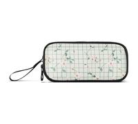 Reiacy Green Grid with Tiny Flower Pencil Case Big Capacity Pencil Pouch with Zipper Compartments Stationery Pencil Bag for Kids Teen School