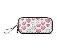Reiacy Hand Draw Pink Heart Theme Pencil Case Big Capacity Pencil Pouch with Zipper Compartments Stationery Pencil Bag for Kids Teen School