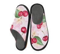 Reiacy Hand Drawn Cherry Pattern House Slippers for Women Men, Non Slip Indoor Outdoor Slippers Warm Slippers House Shoes