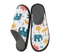 Reiacy Hand Drawn Doodle Elephants and Palms Trees House Slippers for Women Men, Non Slip Indoor Outdoor Slippers Warm Slippers House Shoes