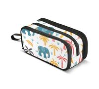 Reiacy Hand Drawn Doodle Elephants and Palms Trees Pencil Case for Boys Girls, Large Capacity Pen Bag 3 Compartment Pencil Pouch Stationery Organizer Marker Case for School Office Work