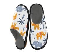 Reiacy Hand Drawn Doodle Elephants House Slippers for Women Men, Non Slip Indoor Outdoor Slippers Warm Slippers House Shoes