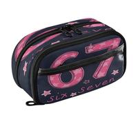 Reiacy Hand Drawn Six Seven Pencil Case, Waterproof Zipper Pen Bag Pouch Organizer with PE Divider Large Capacity Stationery Storage for School Office