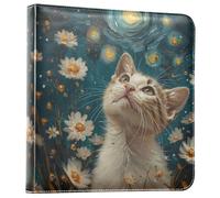 Reiacy Large Photo Album Scrapbook Self Adhesive - Cat Van Gogh Daisy DIY Leather Memory Book - Refillable Ring Binder w/20 Sheets Holds 6x4, 7x5 Photos for Travel Family