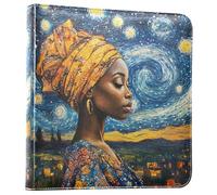 Reiacy Large Photo Album Scrapbook Self Adhesive - Van V Gogh Black DIY Leather Memory Book - Refillable Ring Binder w/20 Sheets Holds 6x4, 7x5 Photos for Travel Family