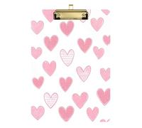 Reiacy Line Pink Hearts Clipboard, Plastic A4 Clipboards with Low Profile, Cute Decorative Gold Clip for Nurses Student Teacher Office, 12.5"x9"