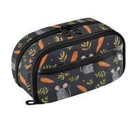 Reiacy Little Mouse Carrot Pixel Style Hand Drawn Pencil Case, Waterproof Zipper Pen Bag Pouch Organizer with PE Divider Large Capacity Stationery Storage for School Office