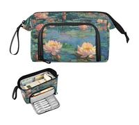 Reiacy Lotus Monet Large Pencil Case, Big Capacity Pencils Pouch with Handle, Pen Bag for Girls Boys Women, Ideal for Travel School Office Gift